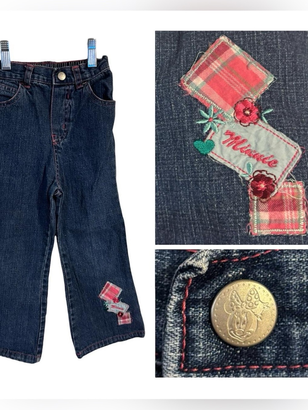 Minnie Mouse Girls' Dark Wash Embroidered Jeans 🩷